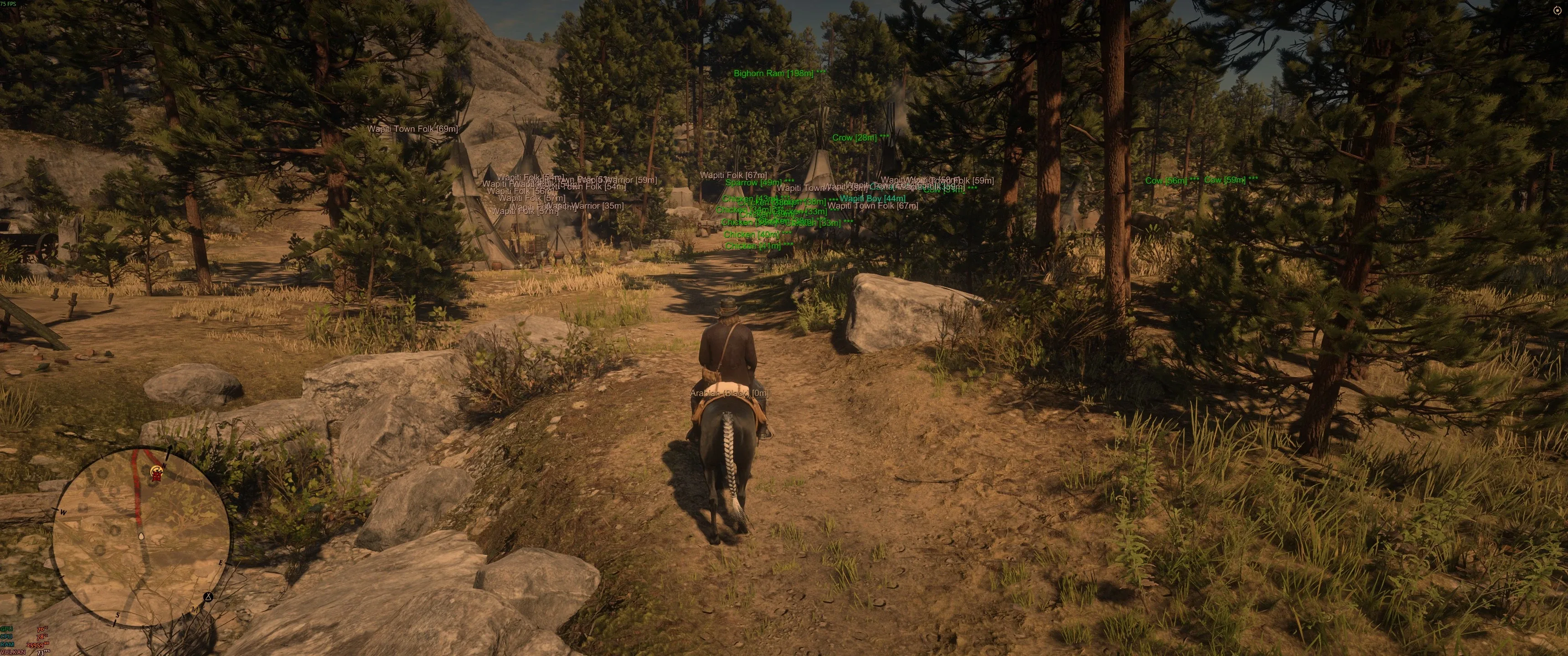 RDR2 ESP overlay tracking Wapiti NPCs and wildlife on PC